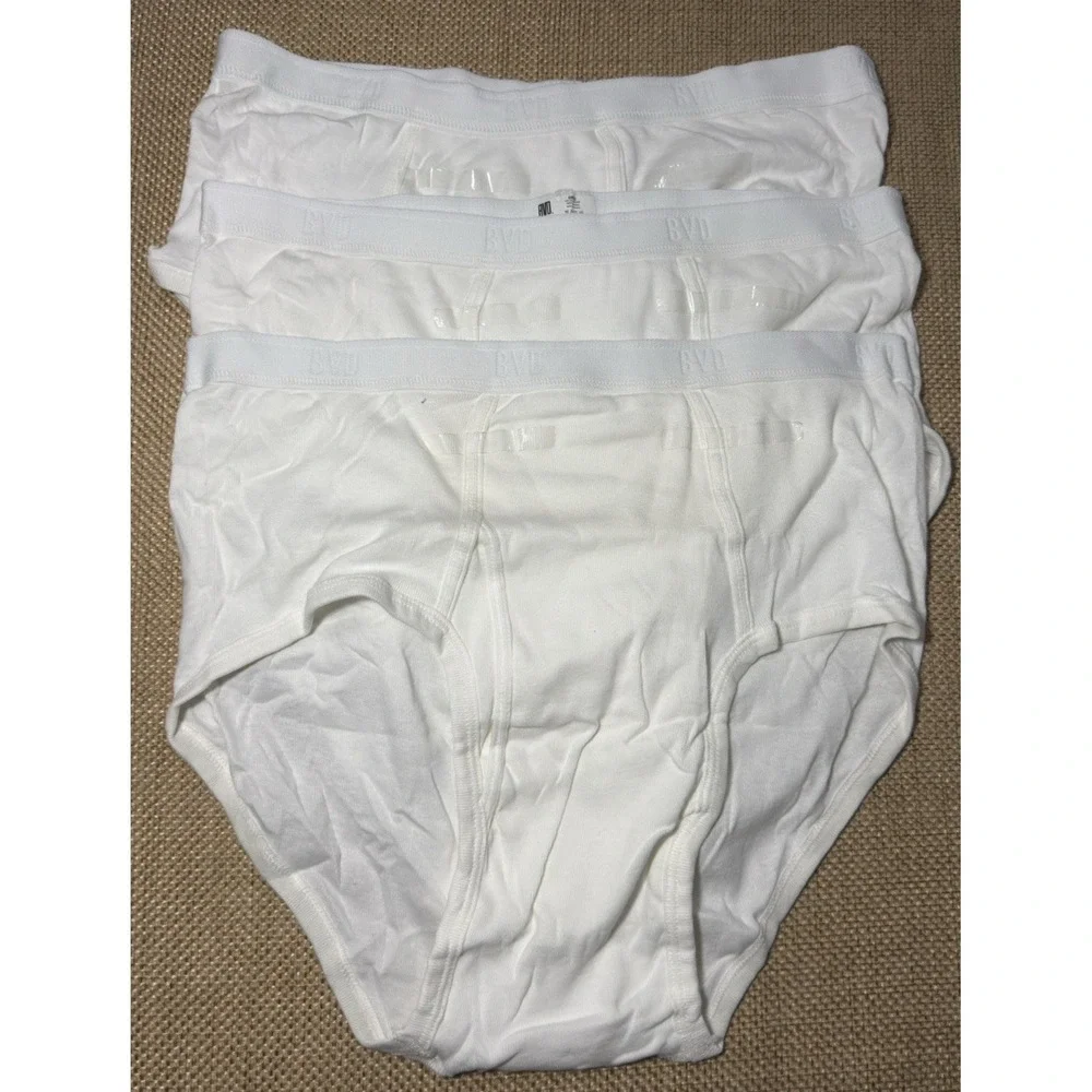 3 Vtg BVD White‎ Briefs Underwear XL Logo Cotton Tighties Whiteys Discontinued